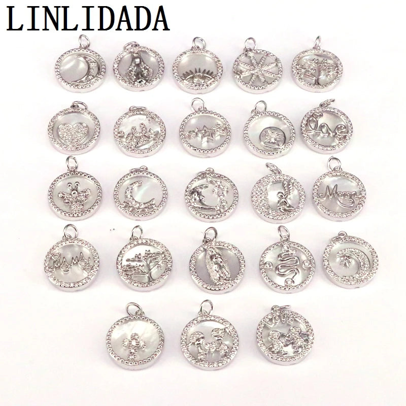 10Pcs Clear CZ Micro Pave Mother-of-shell Pendant Charm