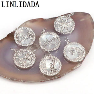 10Pcs Clear CZ Micro Pave Mother-of-shell Pendant Charm