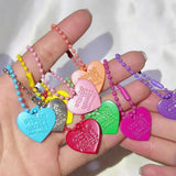 10Pcs Love Heart Sweet Letter Keychain Ball Chains Double Sided Pendant