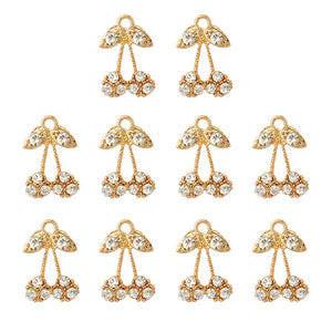 10Pcs Colorful Crystal Cherry Charms Golden Alloy Fruit DIY Earr