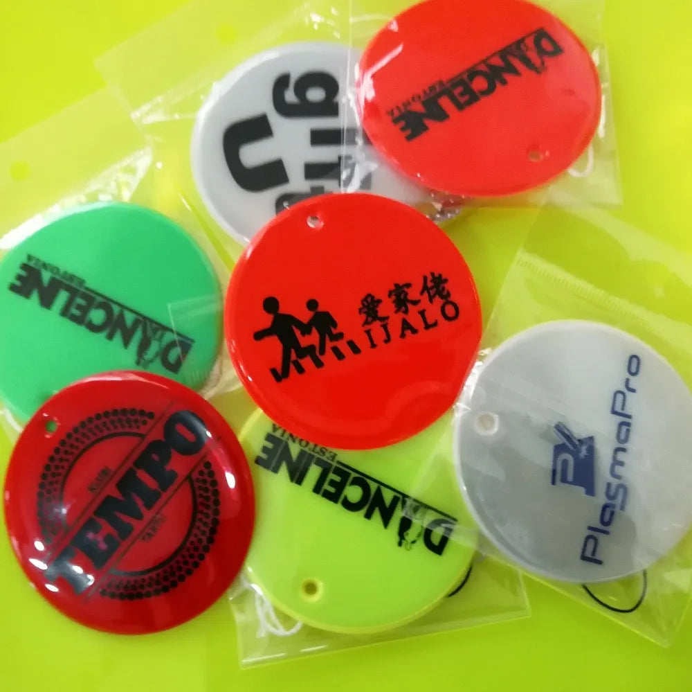 10Pcs Colorful 6.5CM Round Reflective Keychains for Kids