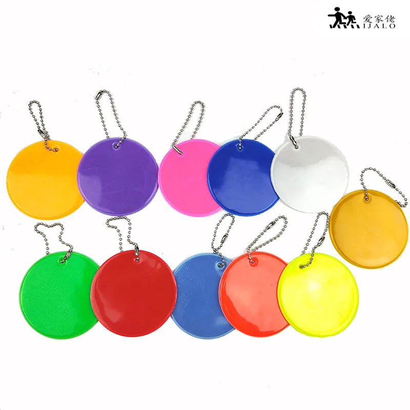 10Pcs Colorful 6.5CM Round Reflective Keychains for Kids