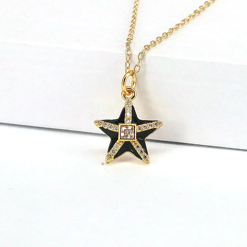 10Pcs Colorful Enamel Star Necklaces Crystal Zircon Chain Girl Jewelry