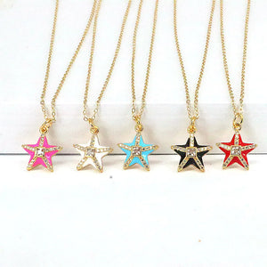 10Pcs Colorful Enamel Star Necklaces Crystal Zircon Chain Girl Jewelry