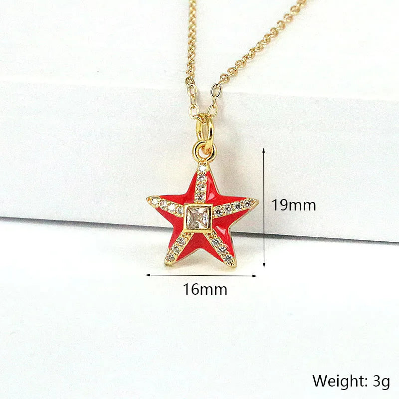 10Pcs Colorful Enamel Star Necklaces Crystal Zircon Chain Girl Jewelry