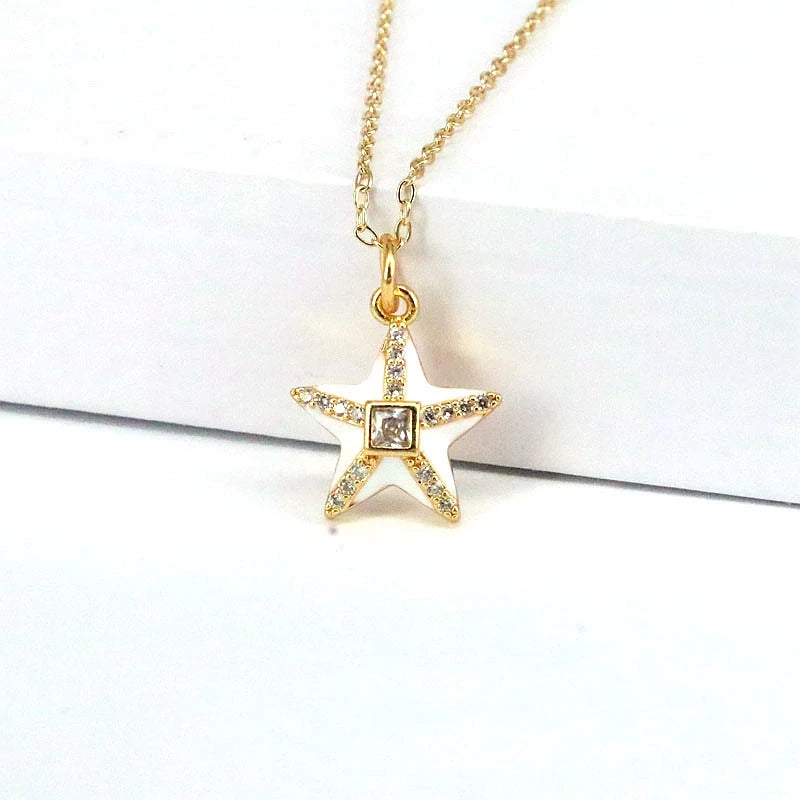 10Pcs Colorful Enamel Star Necklaces Crystal Zircon Chain Girl Jewelry