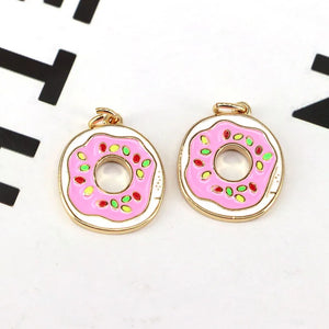 10Pcs Enamel Donut Shape Pendant, Gold Filled DIY Charm