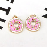 10Pcs Enamel Donut Shape Pendant, Gold Filled DIY Charm