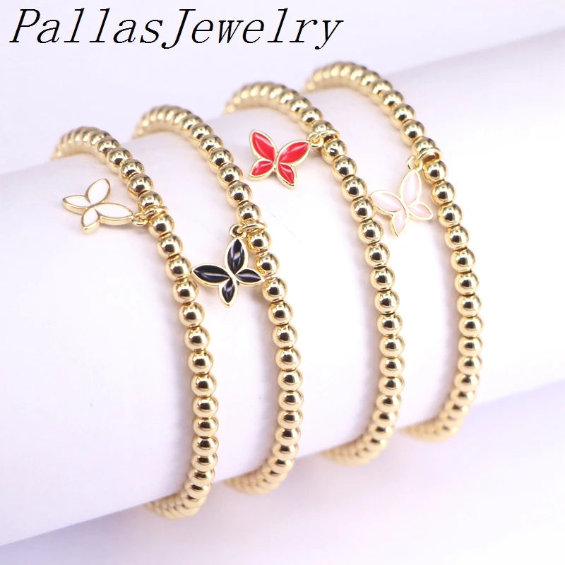 10Pcs Colorful Enamel Heart Charm Bracelet Copper Bead Jewelry