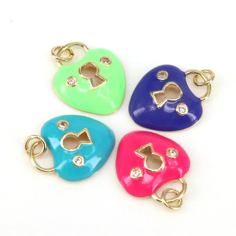 10Pcs Enamel Heart Charms for Jewelry Making Copper Accessories