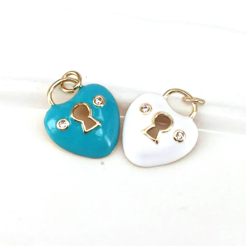 10Pcs Enamel Heart Charms for Jewelry Making Copper Accessories