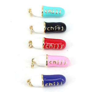 10Pcs Enamel Pill Shape Pendant Charm, Chill Word Red Enamel Jewelry