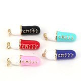 10Pcs Enamel Pill Shape Pendant Charm, Chill Word Red Enamel Jewelry