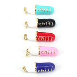 10Pcs Enamel Pill Shape Pendant Charm, Chill Word Red Enamel Jewelry
