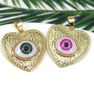 10Pcs Eye Heart Charms Plated Pendant Necklace Jewelry Making Supplies