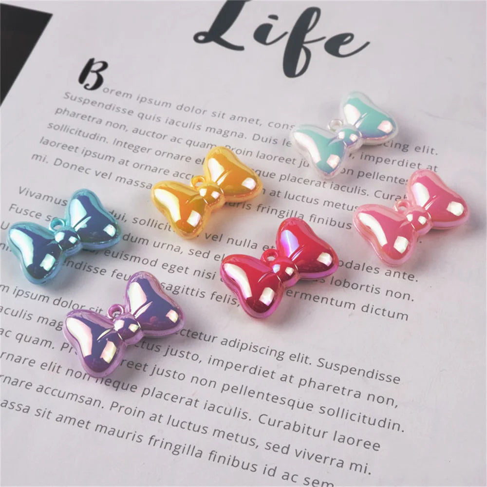 10Pcs Glitter Bowknot Acrylic Charms DIY Jewelry Make Hanging Accessory
