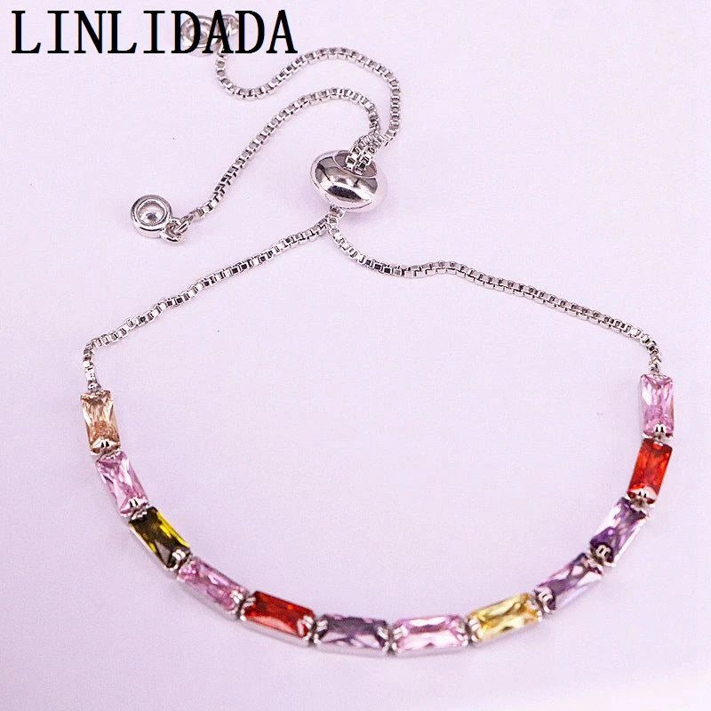 10Pcs Colorful Zirconia Bracelet Bangle for Women CZ Gold/Silver Jewelry