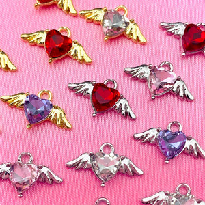 10Pcs Angel Wings Heart Pendant Charms for Jewelry Making