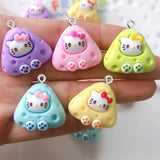 10Pcs Cartoon Cat Rice Ball Resin Charms DIY Jewelry Making Accessories