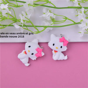 10Pcs Cartoon Rabbit Dog Cat Resin Charms DIY Crafts Pendants