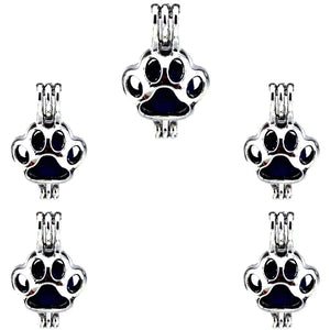 10Pcs Paw Print Pearl Cage Aromatherapy Diffuser Charm Pendant Necklace Bracelet