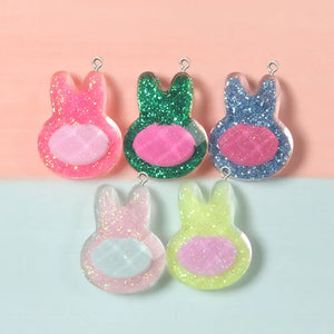 10Pcs Glitter Rabbit Head Resin Charms for Jewelry Making DIY