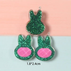 10Pcs Glitter Rabbit Head Resin Charms for Jewelry Making DIY