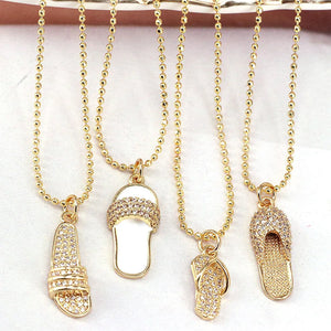 10Pcs Plated Enamel Cz Zircon Micro Pave Slipper Pendant Necklace Charms