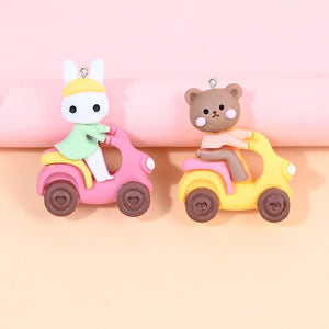 10Pcs Motorcycle Rabbit Bear Resin Charms Pendant DIY Jewelry Making