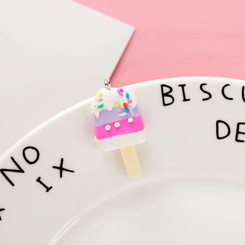 10Pcs Ice Cream Charms for Jewelry Making DIY Keychain Pendant