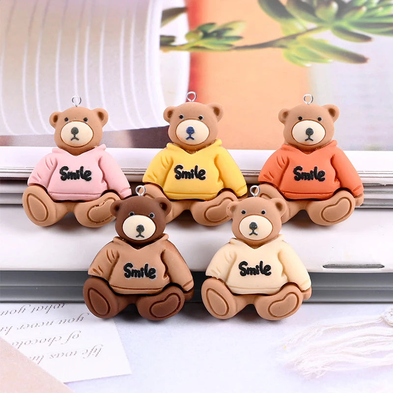 10Pcs Smile Bear Resin Charms Flatback DIY Earrings C397