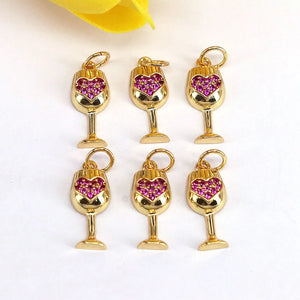 10Pcs Cute Cup Shape Pendant Plated CZ Charm for Necklace Jewelry Making