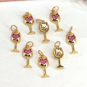 10Pcs Cute Cup Shape Pendant Plated CZ Charm for Necklace Jewelry Making