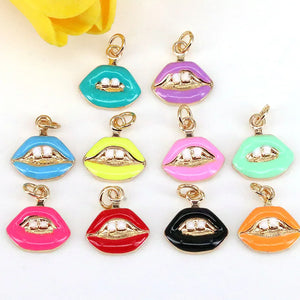 10Pcs Enamel Lip Pendant Necklaces, Cute Jewelry Accessories