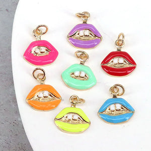 10Pcs Enamel Lip Pendant Necklaces, Cute Jewelry Accessories