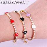 10Pcs Enamel Heart Charm CZ Tennis Chain Bracelet for Women Jewelry