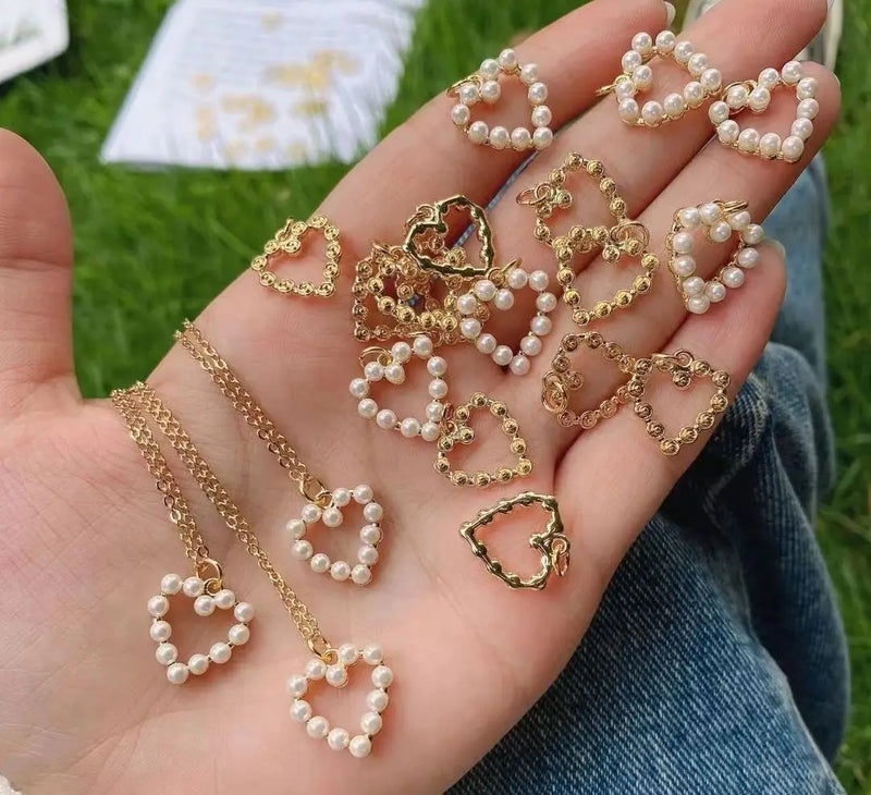 10Pcs Heart Pearl Shell Charm,Gold Plated Pendant for Necklace Bracelet