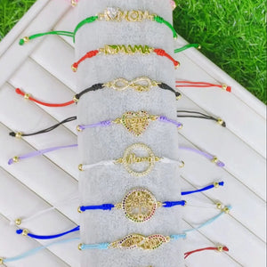 10Pcs MOM Charm Bracelet for Mother Zircon Heart Rainbow Jewelry