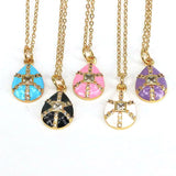 10Pcs Zircon Micro Pave Water Drop Pendant Enamel Charm Necklace
