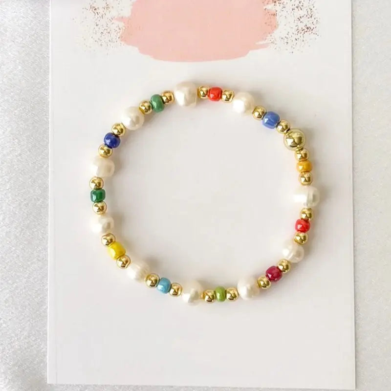 10Pcs Colorful Pearl Beads Stretch Bracelets Boho Summer Jewelry