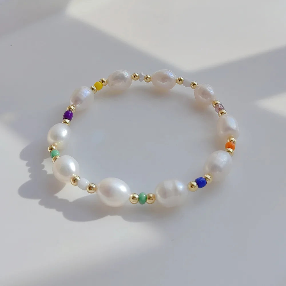 10Pcs Colorful Pearl Beads Stretch Bracelets Boho Summer Jewelry