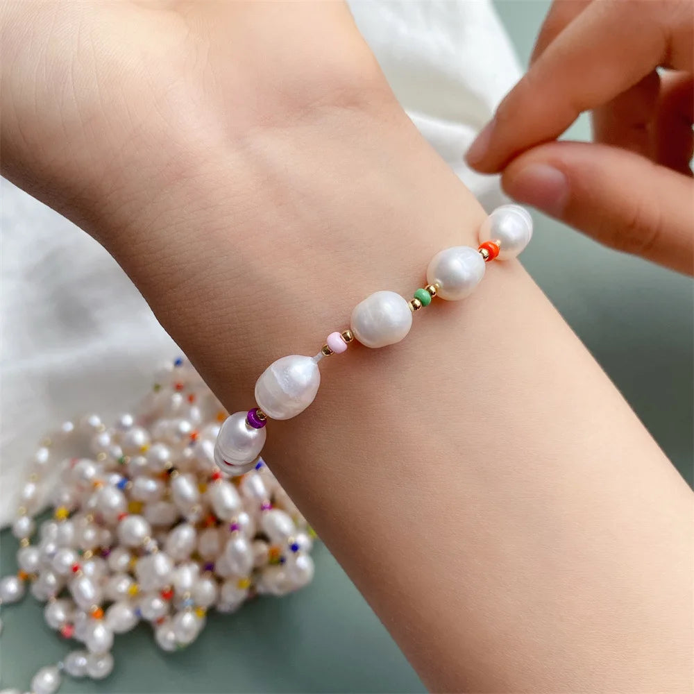 10Pcs Colorful Pearl Beads Stretch Bracelets Boho Summer Jewelry