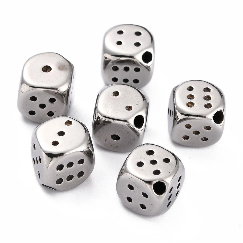 10Pcs Stainless Steel Dice Beads for Jewelry Making