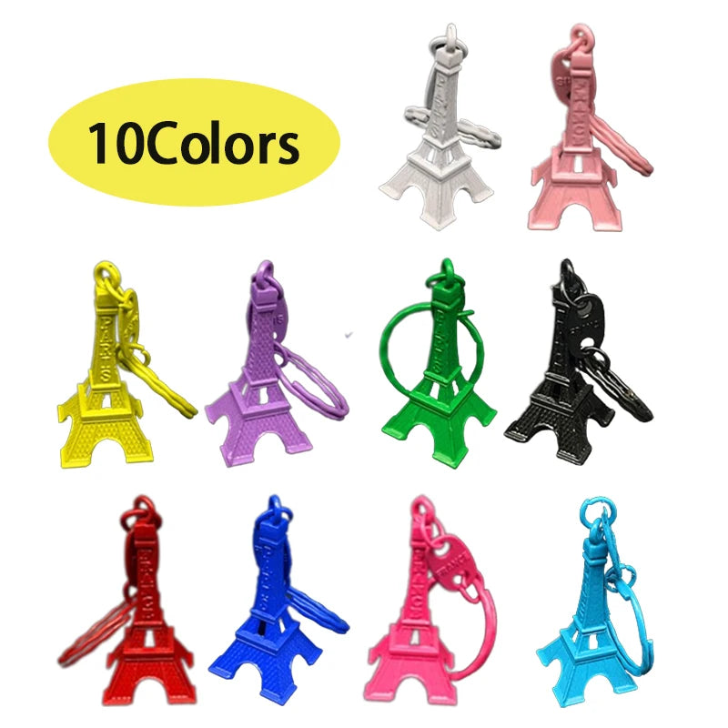 10Pcs Eiffel Tower Model Keychain Retro Paris Keyring Metal Split Key Ring Tower
