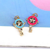 10Pcs Enamel Star Key Pendant, Colorful Dainty Enamel Charm Jewelry