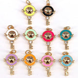 10Pcs Enamel Star Key Pendant, Colorful Dainty Enamel Charm Jewelry