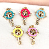 10Pcs Enamel Star Key Pendant, Colorful Dainty Enamel Charm Jewelry