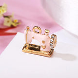 10Pcs Enamel Crystal Sewing Machine Charms Metal Pendants for Jewelry Making