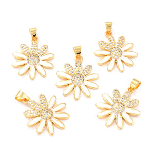 10Pcs Flower Charm Zirconia Pendants DIY Jewelry Making