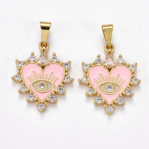 10Pcs Enamel Evil Eye Heart Charms for Jewelry Making